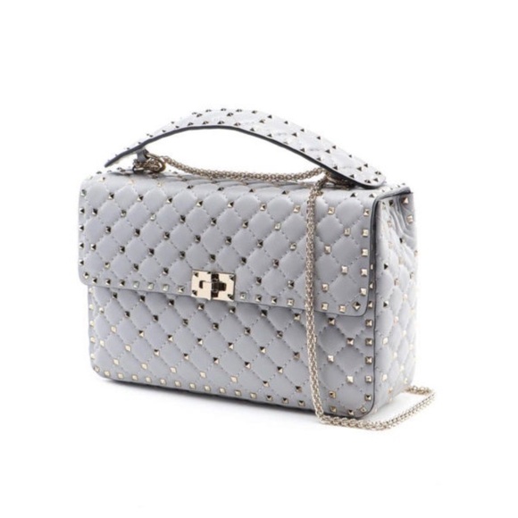 Large Light Grey / Gold Valentino Rockstud Spike Shoulder Bag New With T… - Picture 6 of 15